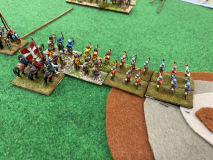 Groupe d'archers Anglais tentant d'affaiblir les montés Croisés avant l'impact.