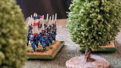 De l'infanterie Française progresse dans un bois.