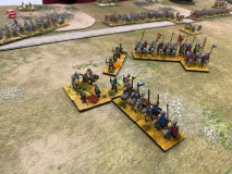 Les chevaliers des Byzantins Comnènes tentent de manœuvrer  pour éviter les tirs Gallois.